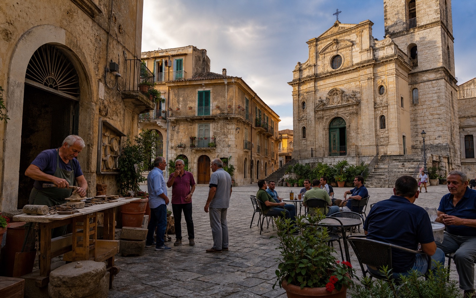 Piazza vissuta in un centro storico calabrese