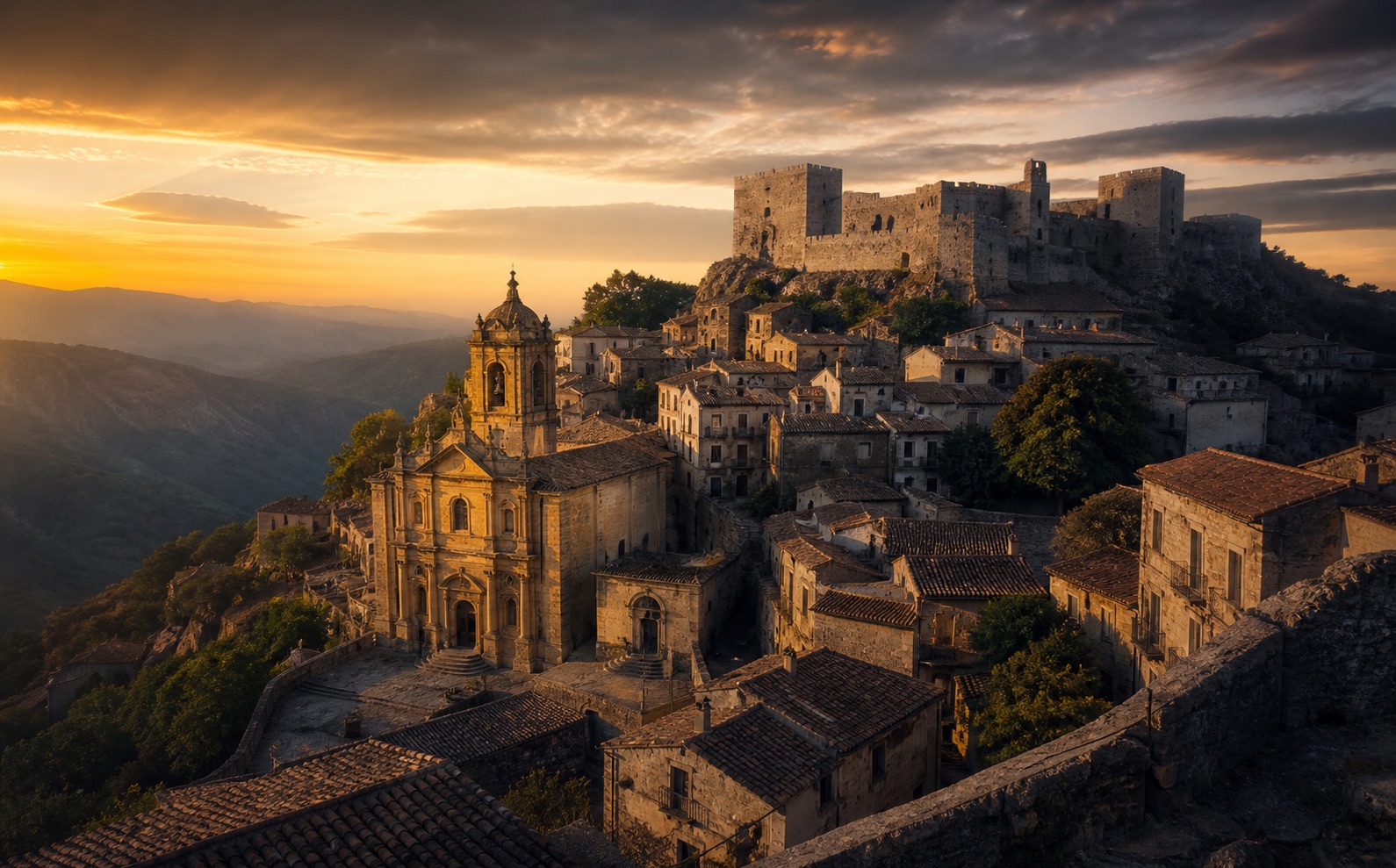 Borgo medievale calabrese con castello e cattedrale